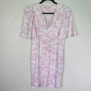 Jude Connally Dress Womens XS Pink Toile Lighthouse Print Flutter Sleeve